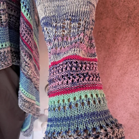 Eyeshadow Multicolor Open-Front Woven Cardigan! Boho! High Low Design, EUC! - Picture 6 of 7